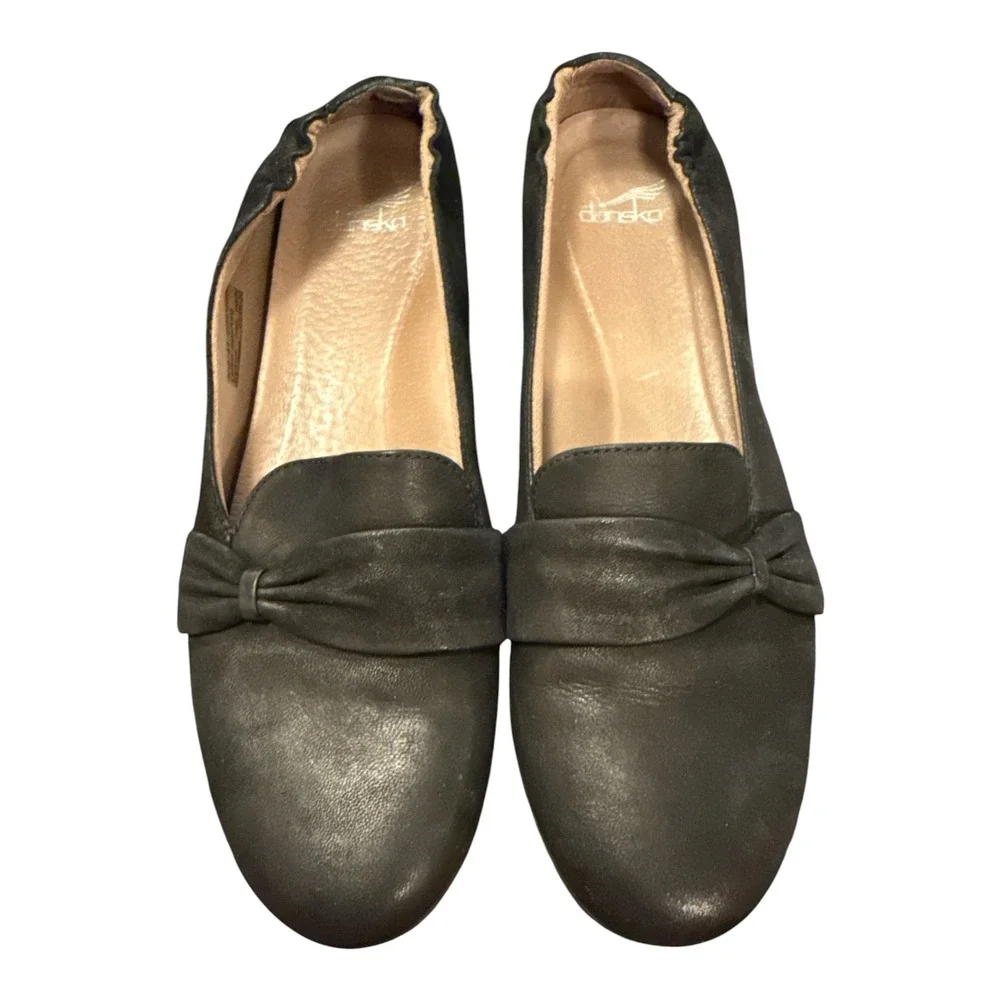 Dansko Loafers Womens‎ 41 Black Leather Metallic Bow Flats 2724100200